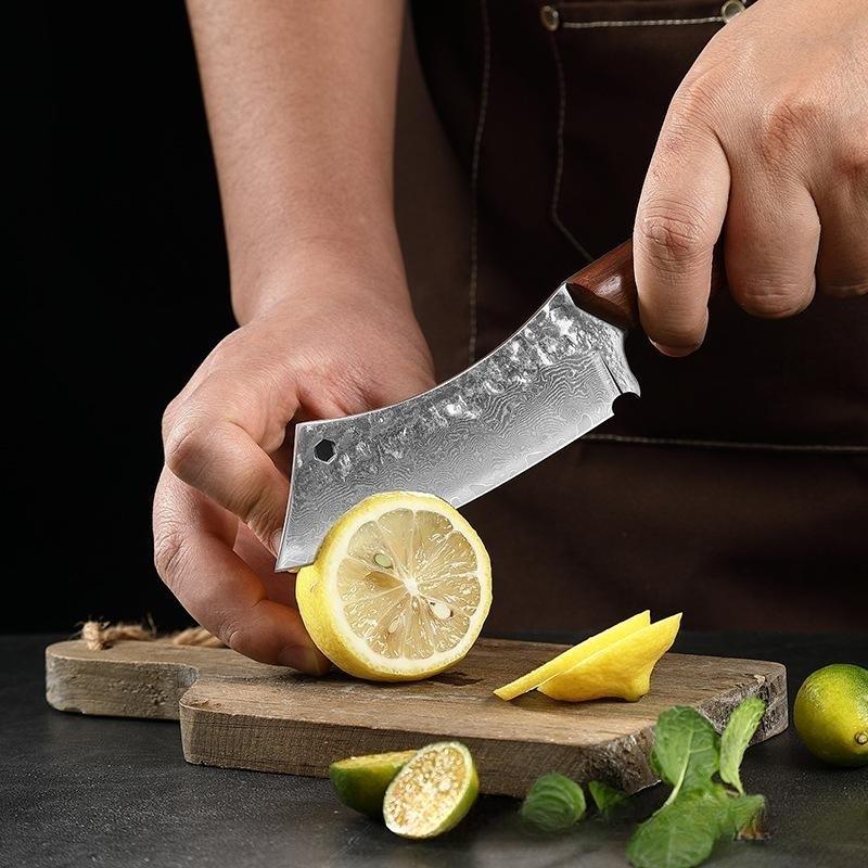 Damascus Knife Hammered Sharp Meat Cleaver Butcher Knives Kitchen Sharp And DurableEasy To CleanNon-rusting Solid Wood Handle