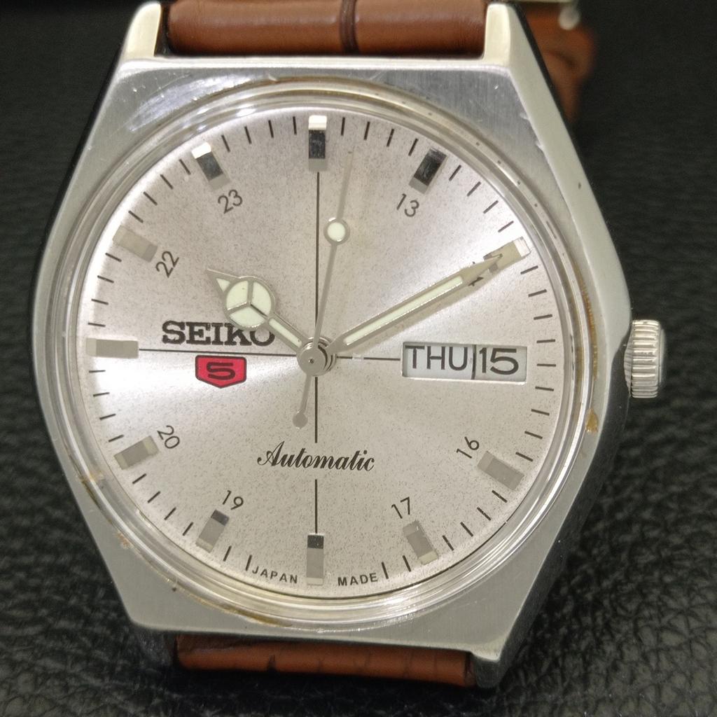 VINTAGE SEIKO 5 AUTOMATIC 6309A JAPAN MENS SILVER COLOR DIAL WATCH A701545-5 R206b-a701545