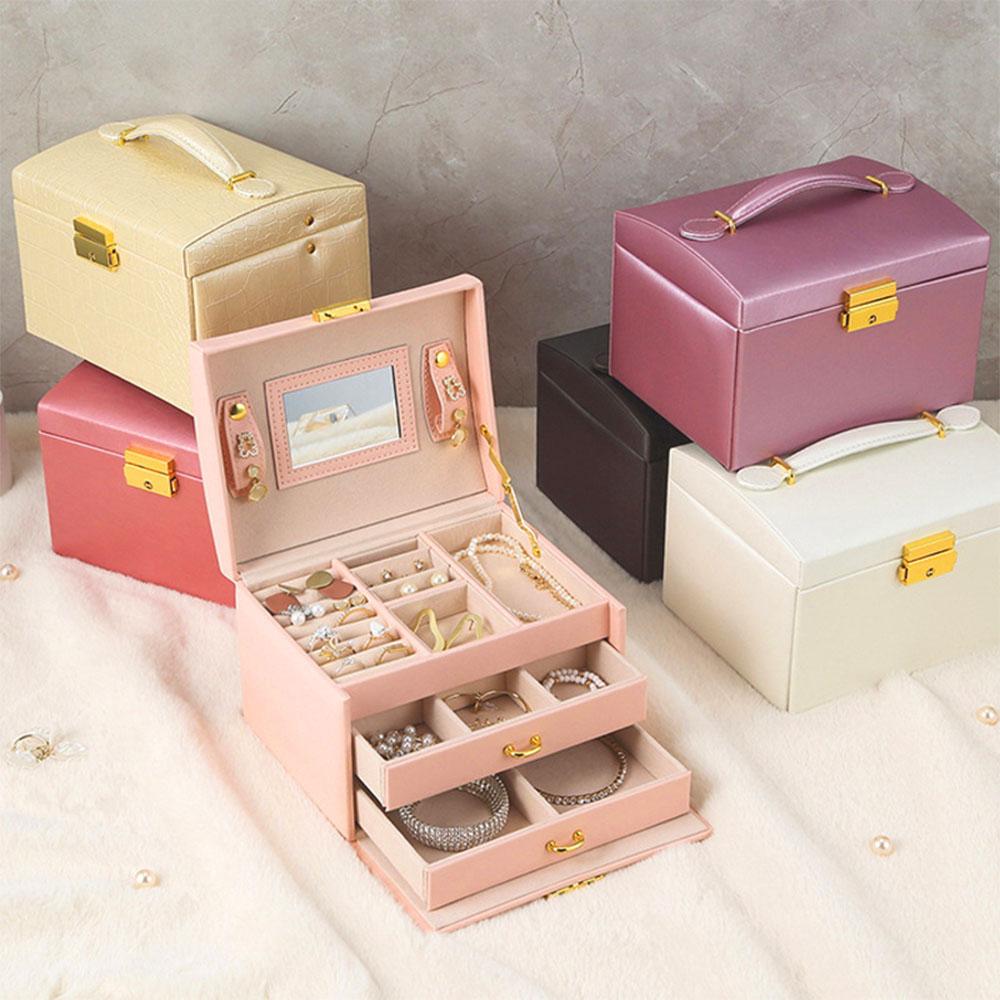 Leather Jewelry Storage Box - Organizer for Rings, Earrings, Necklaces, Makeup & Watch