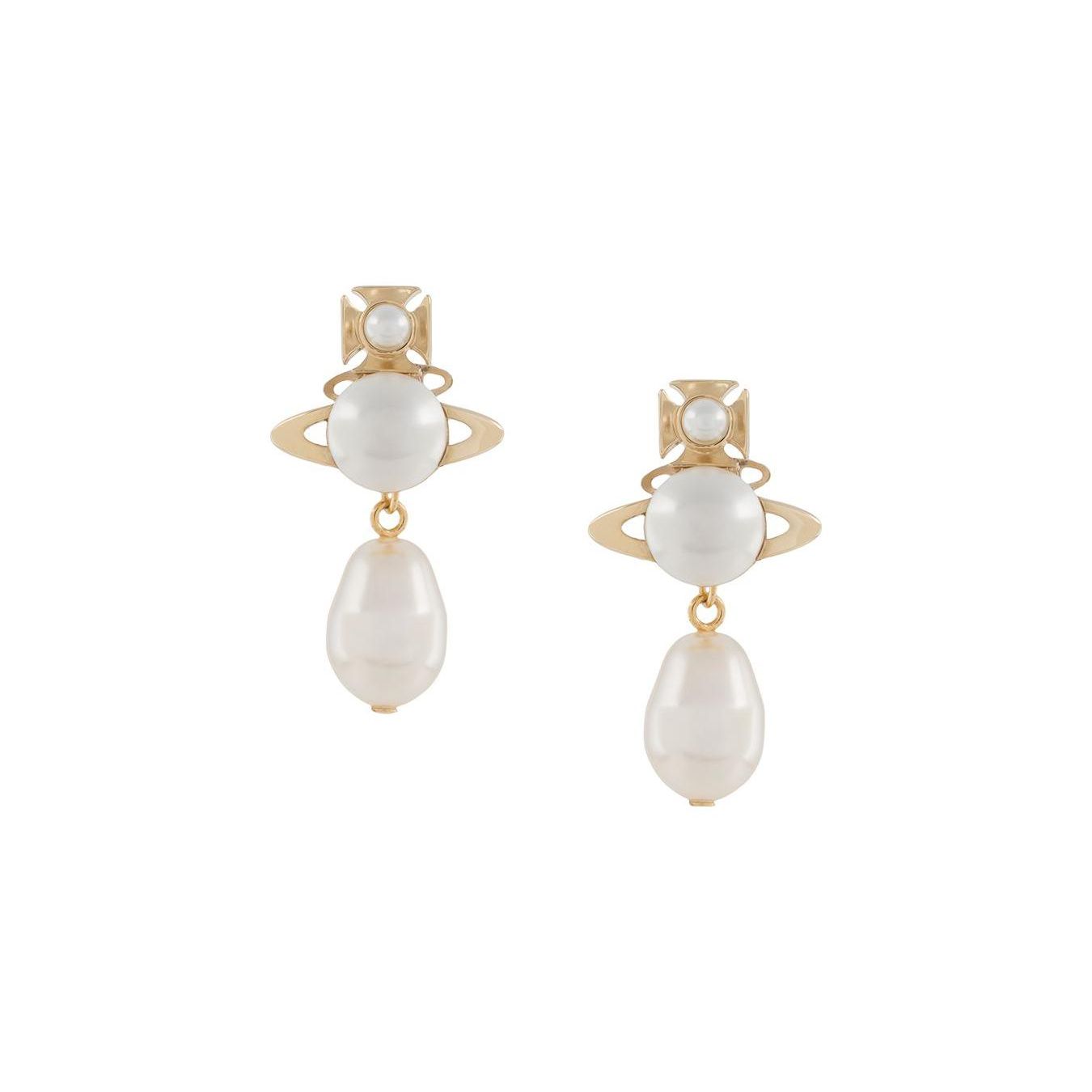 Vivienne Westwood Inass Double Wear Pearl Pendant Brass Earrings Women Earrings Gold 62020104R107 Box