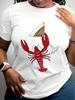 Coastal Maine Lobster Print T-shirt Nautical Beach Graphic Short Sleeve Tops Women Casual Loose Streetwear Daily Wear Tee