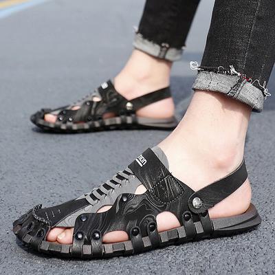 Sommersandalen Leder Outdoor Herren Strandschuhe Luxus Atmungsaktiv Lässige Sandalen Mann Badeschuhe Rutschfeste Hausschuhe Große Größe 47