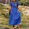 Mote sommerkjole for kvinner med rund hals og korte ermer, avslappet feriekjole