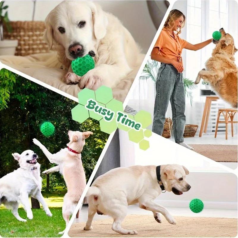 Indestructible Dog Chew Toy for Aggressive Chewers Tough Natural Rubber Squeaky Ball Beef Flavor Hexagonal Design Long