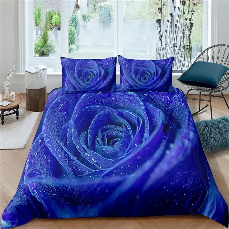 Rose Floral Romantic Theme Blossom Flowers Comfortable Duvet Quilt Cover Pillowcase Bedding Set Bedroom Decoration Home Textile