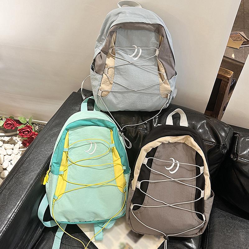 SCIONE New Fashion Backpack Japanese Style Stitching Contrast Drawstring Backpack Lightweight Sports Outdoor Travel Bag Student Schoolbag