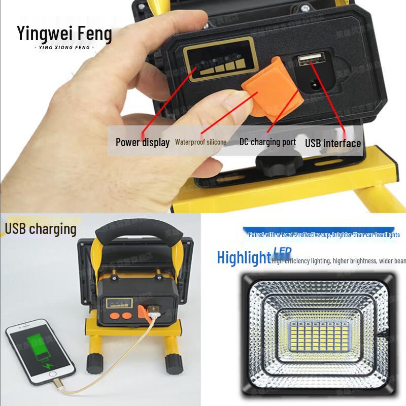 Portable USB Rechargeable LED Floodlight with Smart Power Display