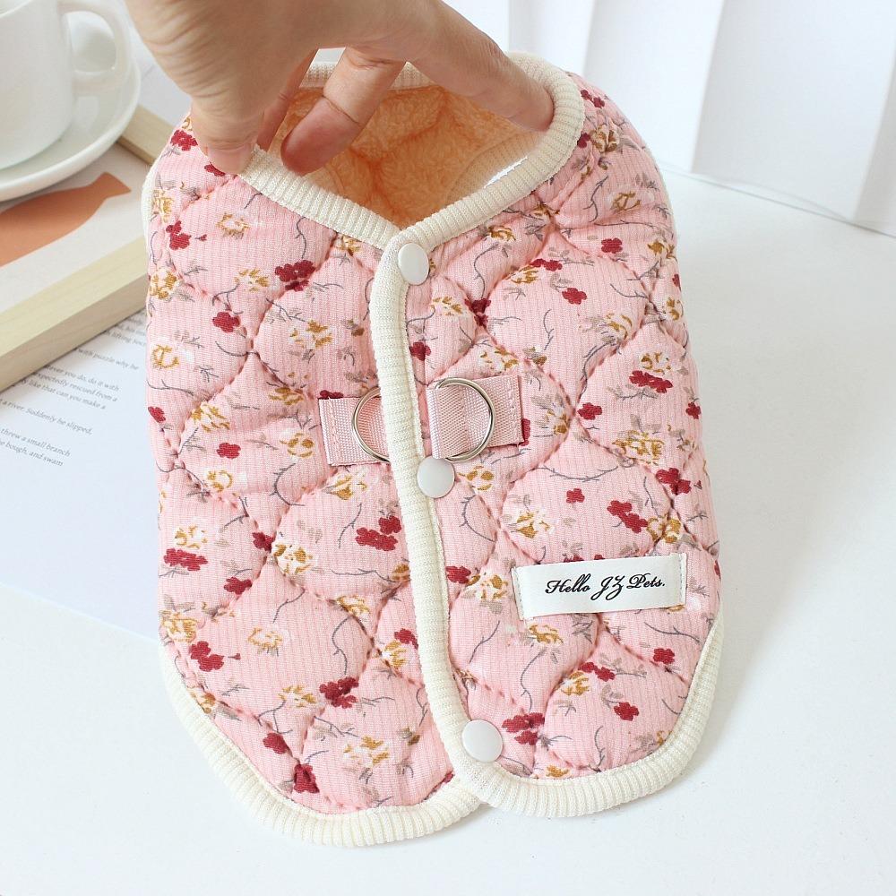 Floral Print Dog Winter Coat Thick Fleece Cat Winter Vest Durable Pet Vest  Indoor Outdoor