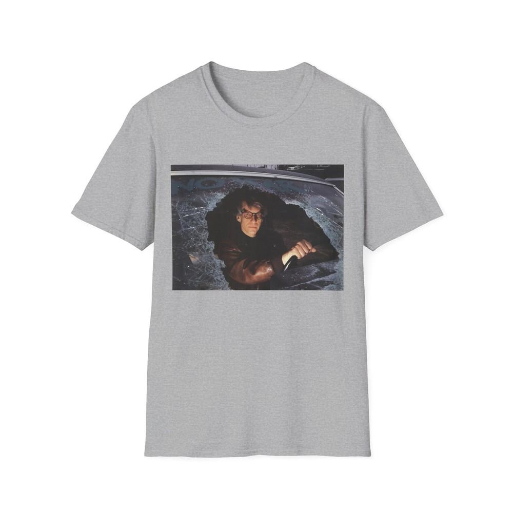 

david cronenberg in a car, window says no fear tshirt M