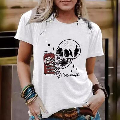Women's Skull Cola Pattern Cotton Round Neck Short Sleeve Casual Fashion Halloween T-Shirts Women’s