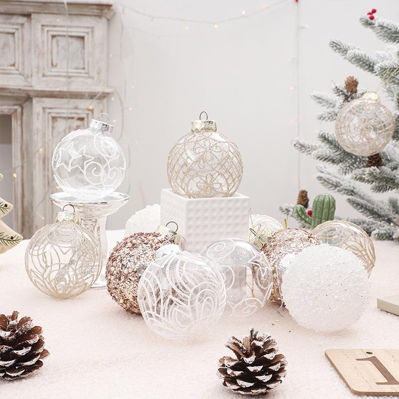 Exquisite 8cm Christmas Ornaments: Set of 6 Transparent Color-Painted Balls in Gift Box for Tree Decoration