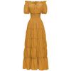 Elegant Medieval Renaissance Dress Boho Short Sleeves Off Shoulder Smocked Waist Retro Pleated Long Dress Costume Gown