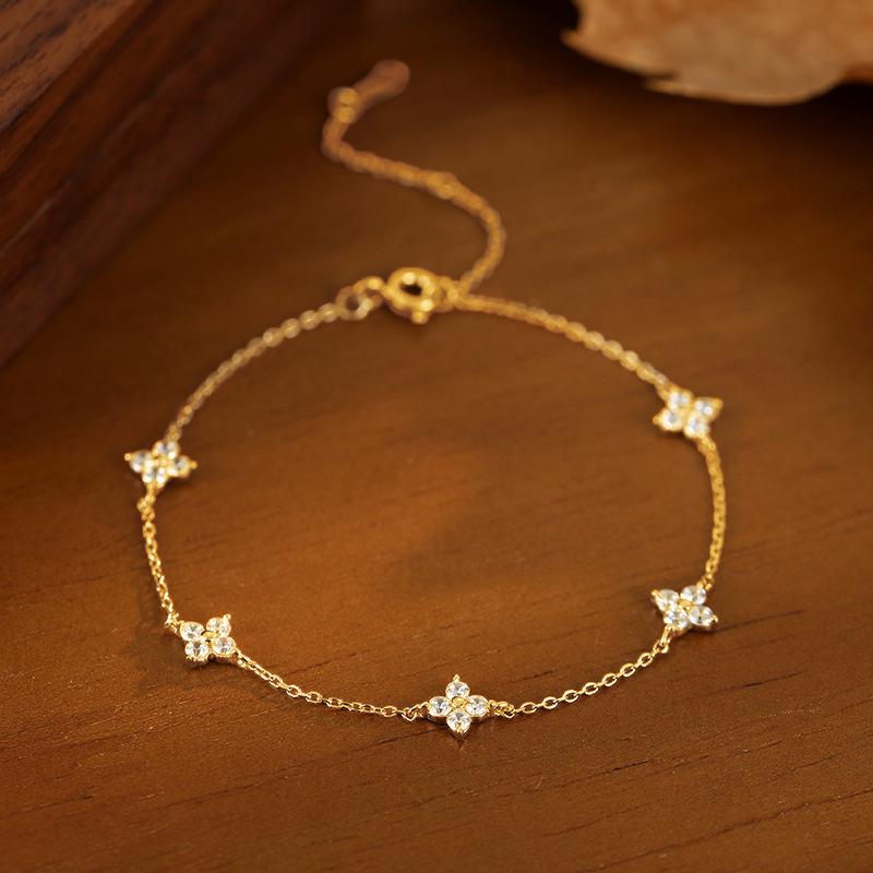 Cui Yan S925 Sterling Silver Four-Leaf Clover Bracelet - Women's Light Luxury Japanese Korean Style Starry Sky Jewelry