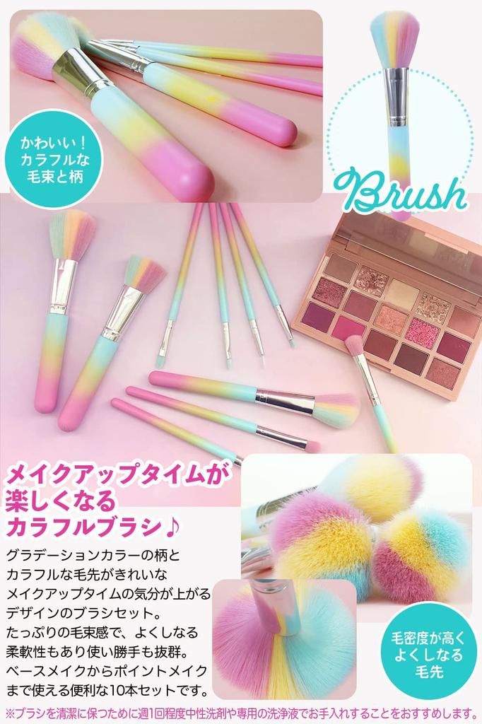 Frepice Makeup Brushes with Powder Makeup Blush Storage and Mirror (10-Piece Set) Brush, Brush, Brush, Case, Cleaner, (Pink Lemon)