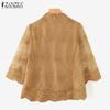 ZANZEA Women Summer V-Neck 3/4 Sleeve Lace Waist Blouses