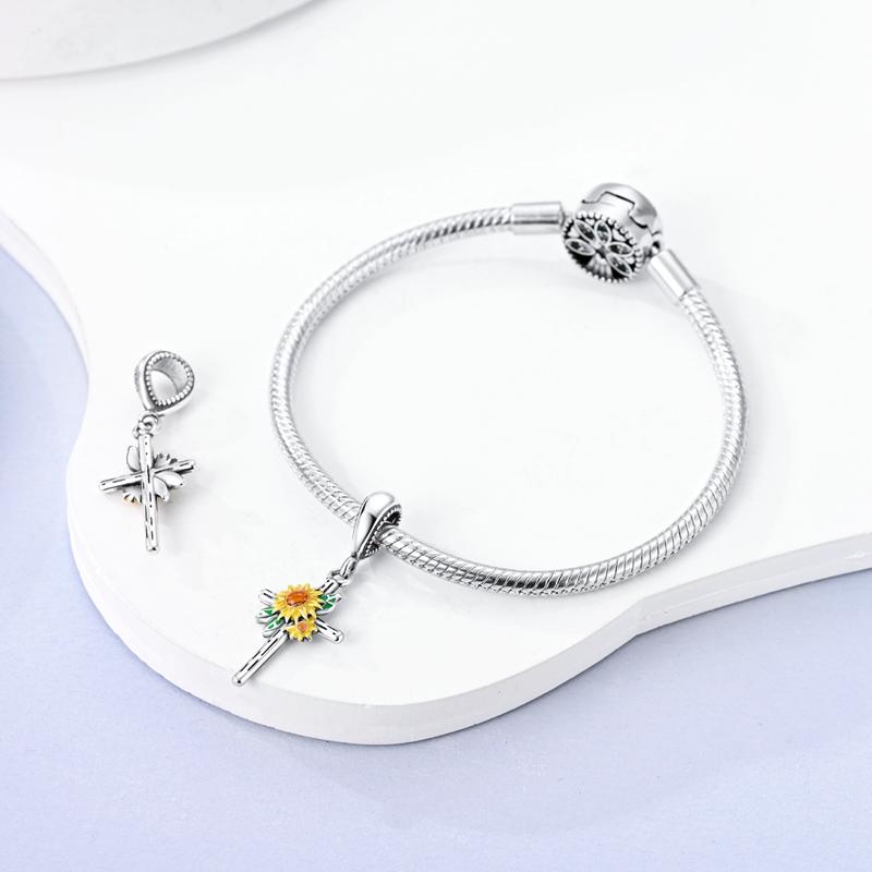 Original Charms Copper Creative Sunflower Crucifix Pendant Fit Charms Plata Bracelets For Women Women Jewelry Making Diy
