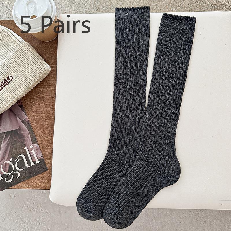 5 Pairs Socks Women's Spring and Autumn Cotton Thin Long Socks College Style Jk Stacked Socks Personality Trend White Boneless Calf Socks