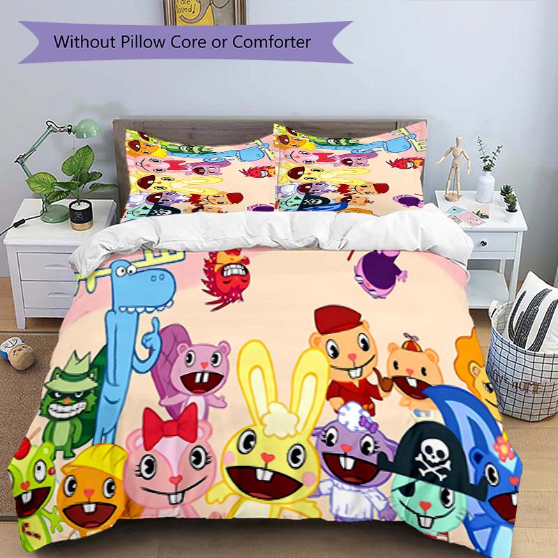 3pcs Happy Tree Friends Pattern Bedding Set Duvet Cover Set Includes Duvet Cover &pillowcases, Perfect All Season Bedroom Decoration & Gift