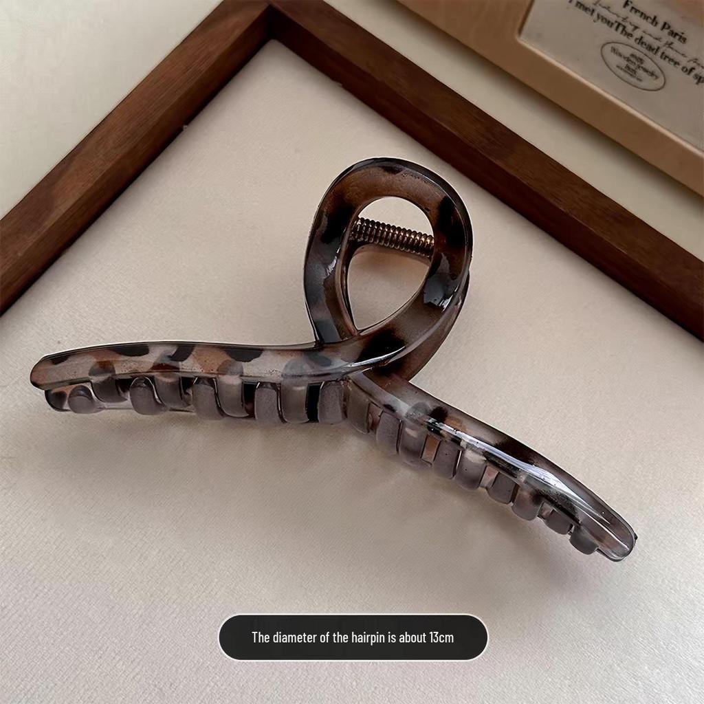 Korean Leopard Print Bow Hair Claw: Extra Large High-End Half Updo Clip for Women