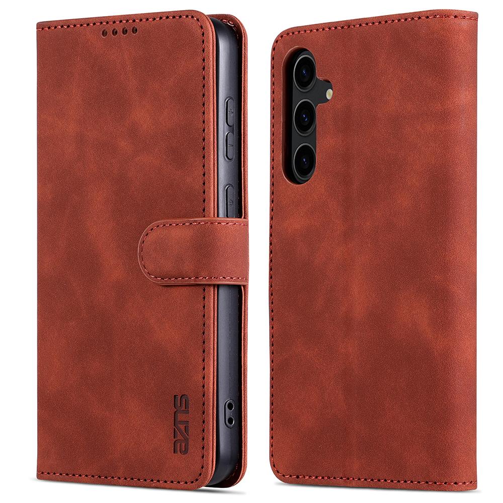 

AZNS For Samsung Galaxy S24 FE Case PU Leather Phone Cover Wallet Brown