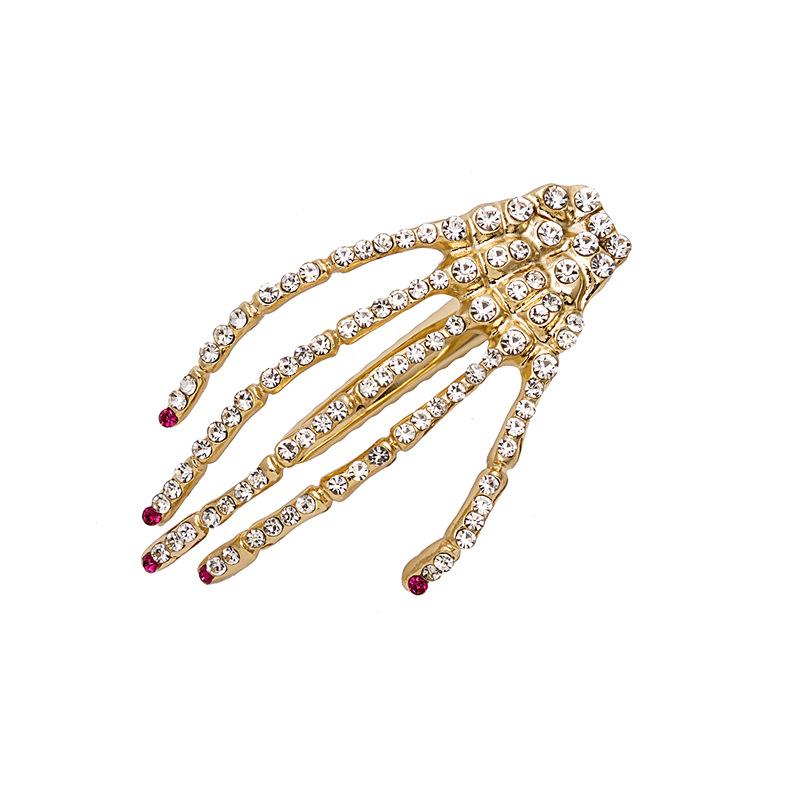 Dark Ghost Claw Skeleton Hand With Diamond Hairpin, Exaggerated Metal Halloween Duck Bill Clip Headdress