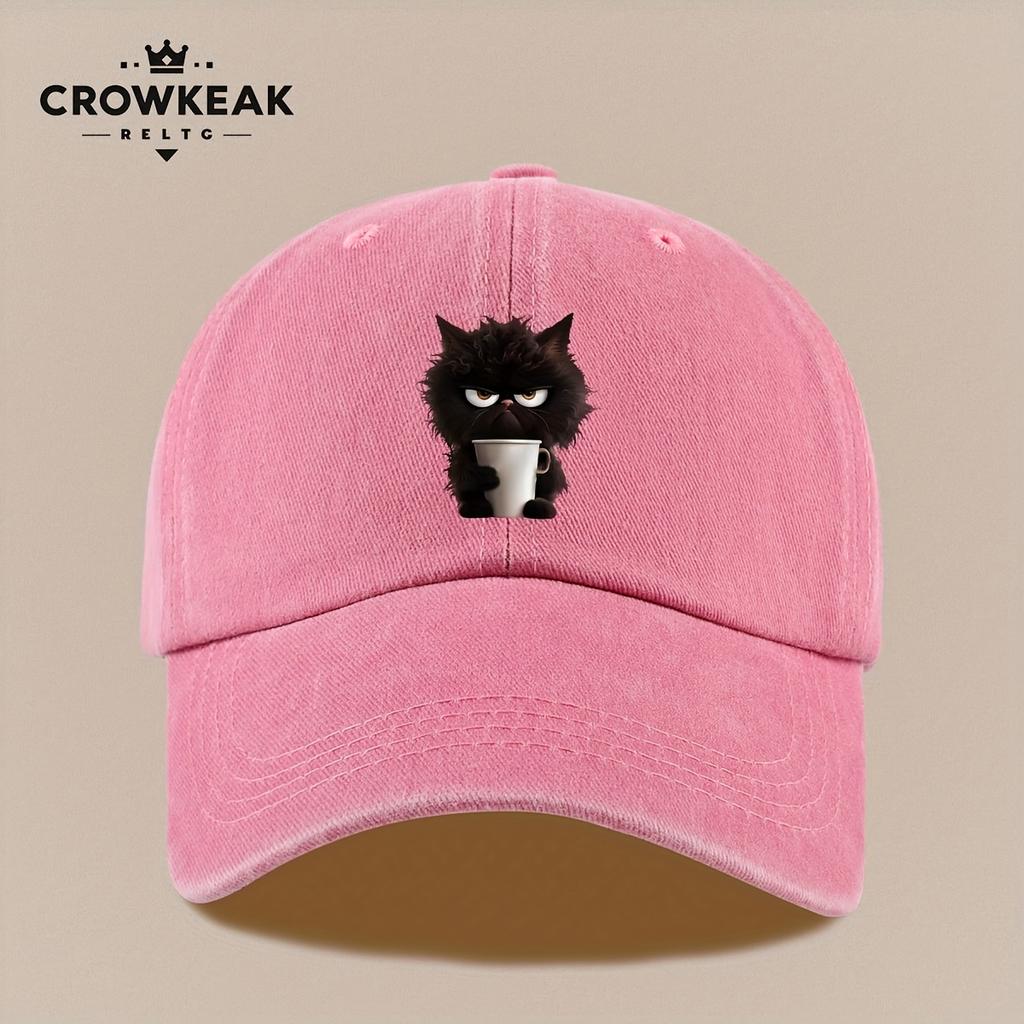 Pc Wütende flauschige schwarze Katze Muster Hut Vintage distressed Druck Baseballkappe Verstellbare Größe Bequem und leicht Sui