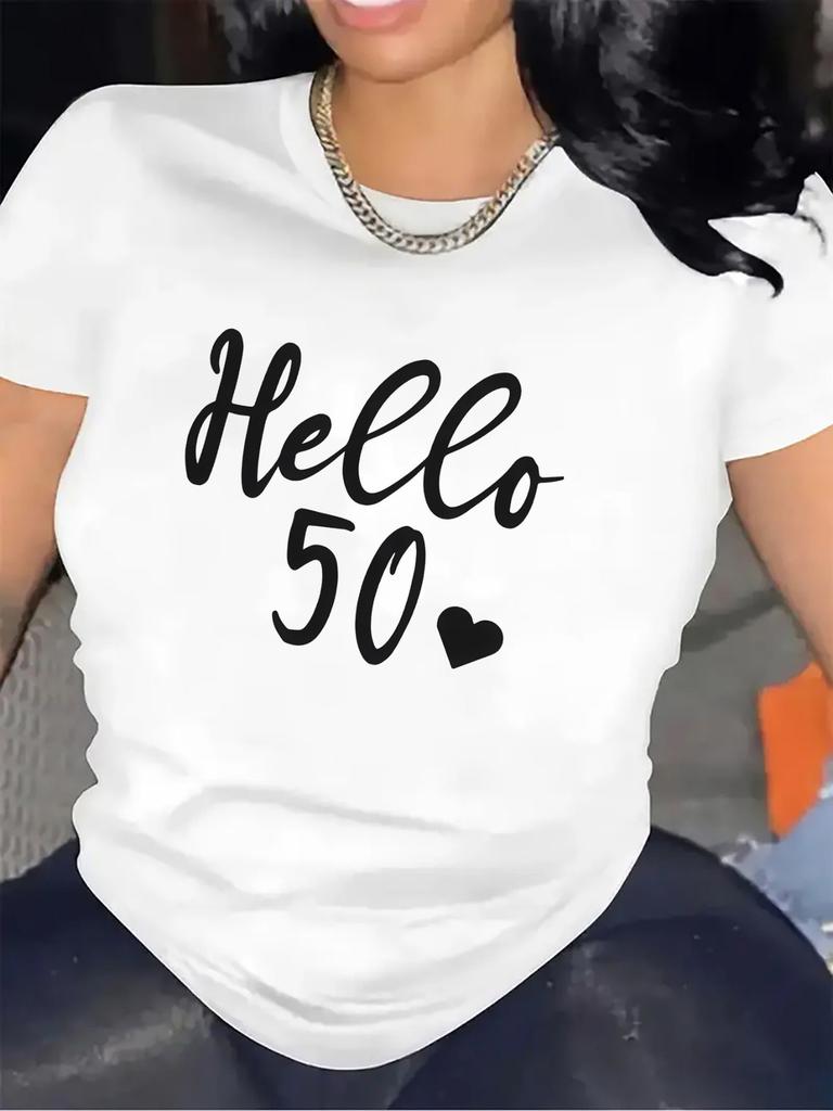 Hello 50 Design T-shirt, Ideal for Party Events, Durable and Comfortable, Suitable for Indoor and Ou