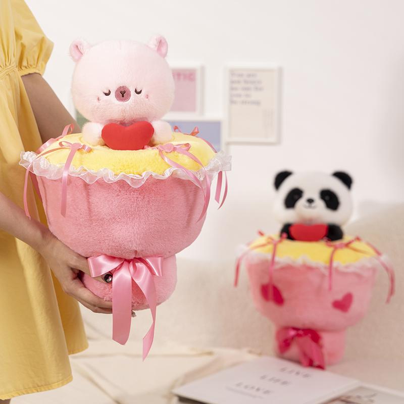 40CM Kawaii Panda Bear Bouquet Plush Toys Lovely Animal Capybara Turn to Bouquet Pillow Creative Valentine's Gift for Couple