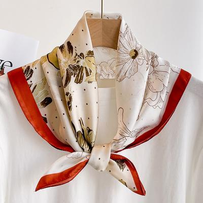 Thin Niche Simulated Silk Pastoral Printed Silk Scarf Headscarf Women's Fashion Trendy Men's Shawl High-end Scarf Versatile