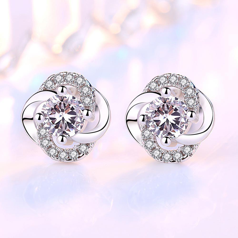 EBay Style Coréen Petits et Simples Élégants Plaqué Argent Aiguille Auriculaire Boucles d'Oreilles pour Femmes Diamant Fleur Petites Boucles d'Oreilles