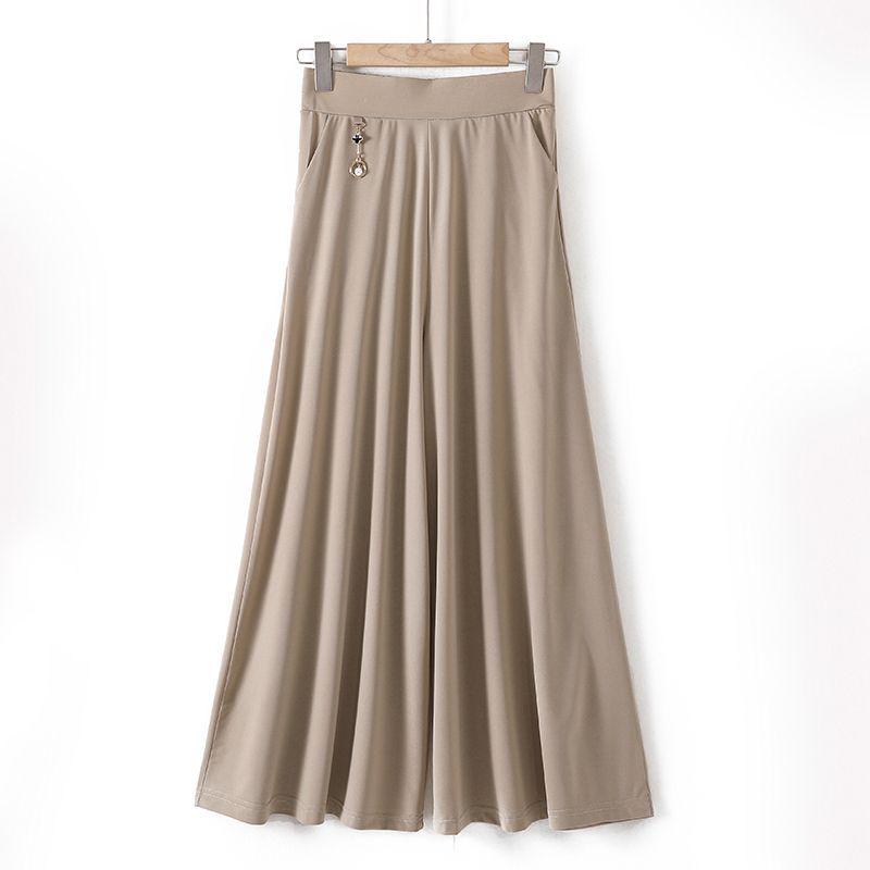 Women s Mid-Age Ice Silk Wide-Leg Capri Pants for Summer XL (80-110 jin)