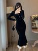 Vintage Bodycon Velvet Mermaid Party Dresses Women Elegant Lace Patchwork Evening Prom Vestidos Female Autumn Winter Clothes
