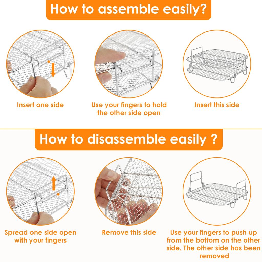 2Pcs Square Air Fryer Rack 8 Inch Stainless Steel Dehydrator Rack Stackable Air Fryer Racks Heat Resistant Square Racks Air