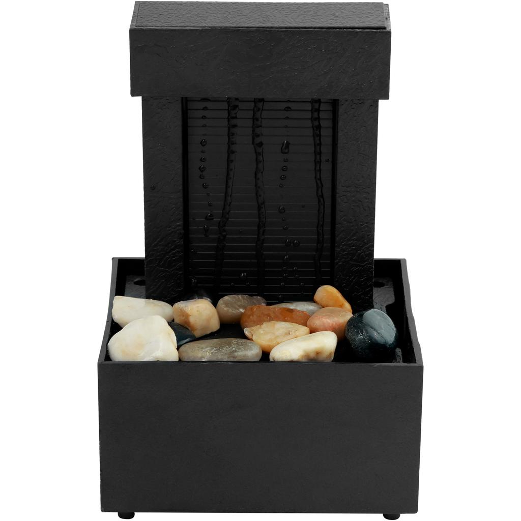 Tabletop Fountain 3-Tiers Lotus Leaf Small Waterfall Fountains Indoor Water Fountain with Rocks LED Ring Lights Home Decoration