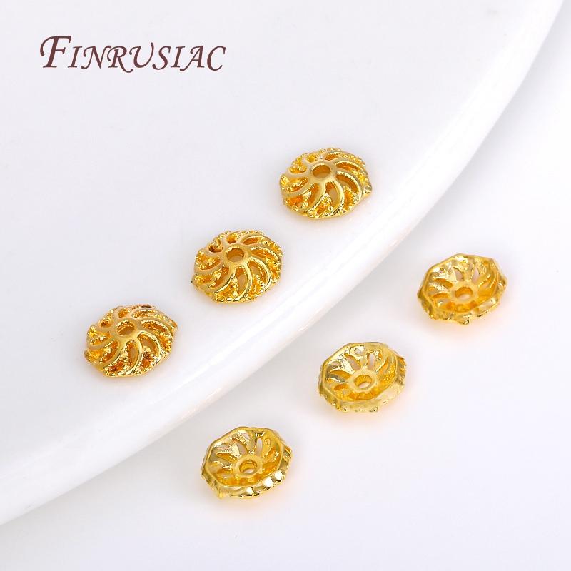 6MM 18K Gold Plated Flower Bead End Caps Brass Round Bead Caps For Beading Jewelry Making DIY Jewelry Accessories
