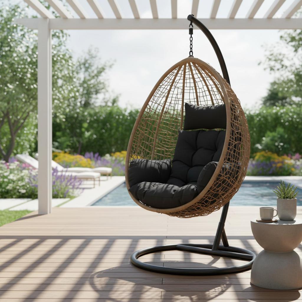 Egg Chair Cushion Replacement Thick & Soft Swing Chair Cushion with Stain Resistant Fabric for Indoor Outdoor Hanging Chairs Black
