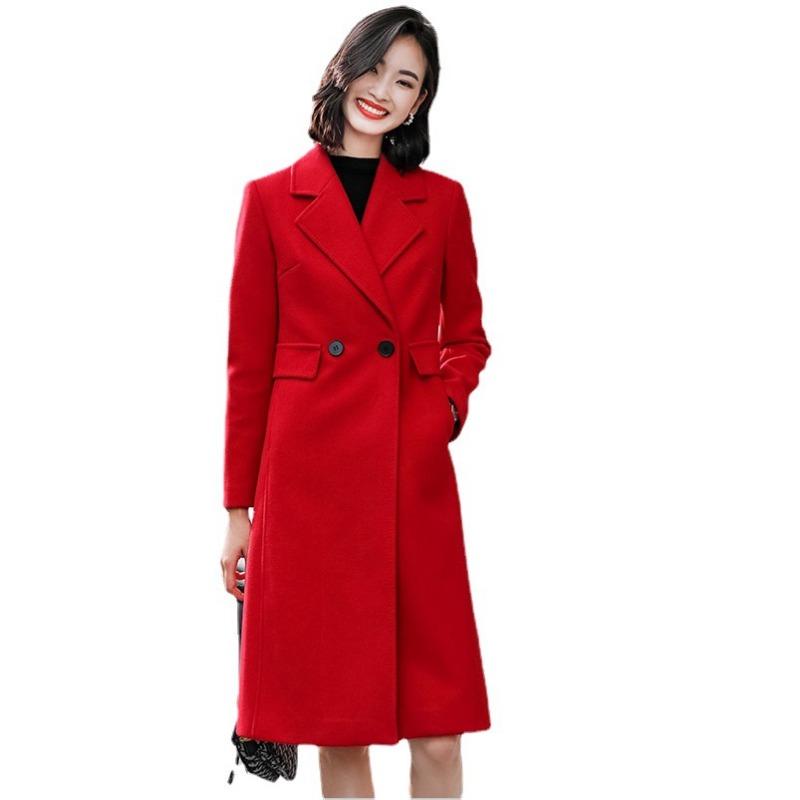 Autumn and Winter New Thickened Woolen Women's Coat Wish Multi-colored Plus Long Coat