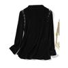 Handmade Craft! Fancy Women's Real Velvet Pullover Long Sleeves Hollow Mesh Patchwork T-shirt Spring & Fall Winter New Bottoming Shirt