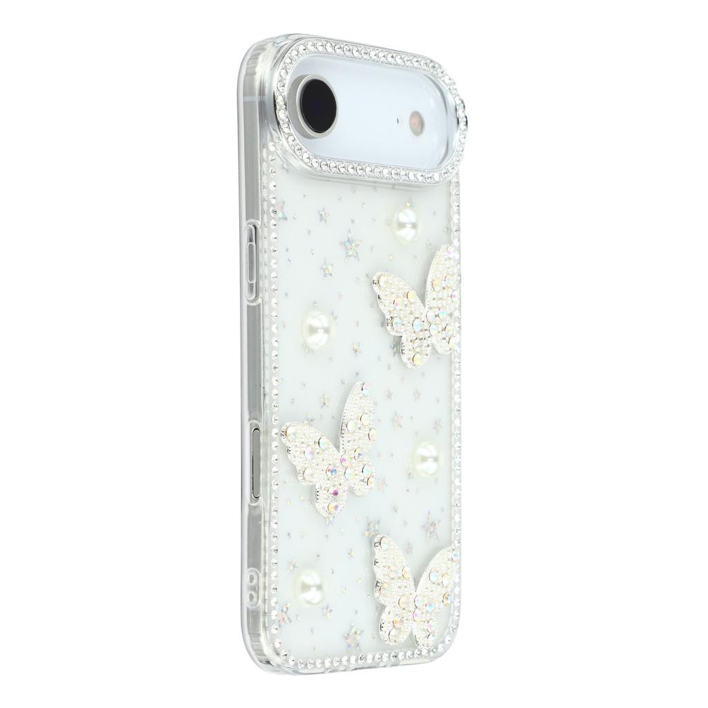 For iPhone Air Case Rhinestone Edge Pearl Butterfly Decor TPU+PC IMD Phone Cover