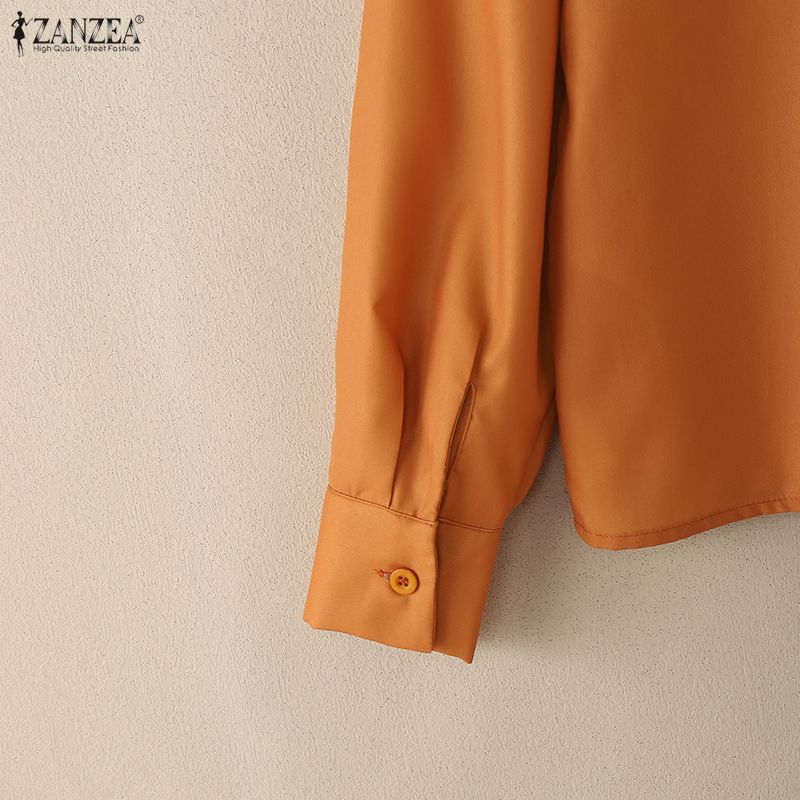 ZANZEA Camicetta casual da donna con colletto rovesciato e maniche lunghe larghe