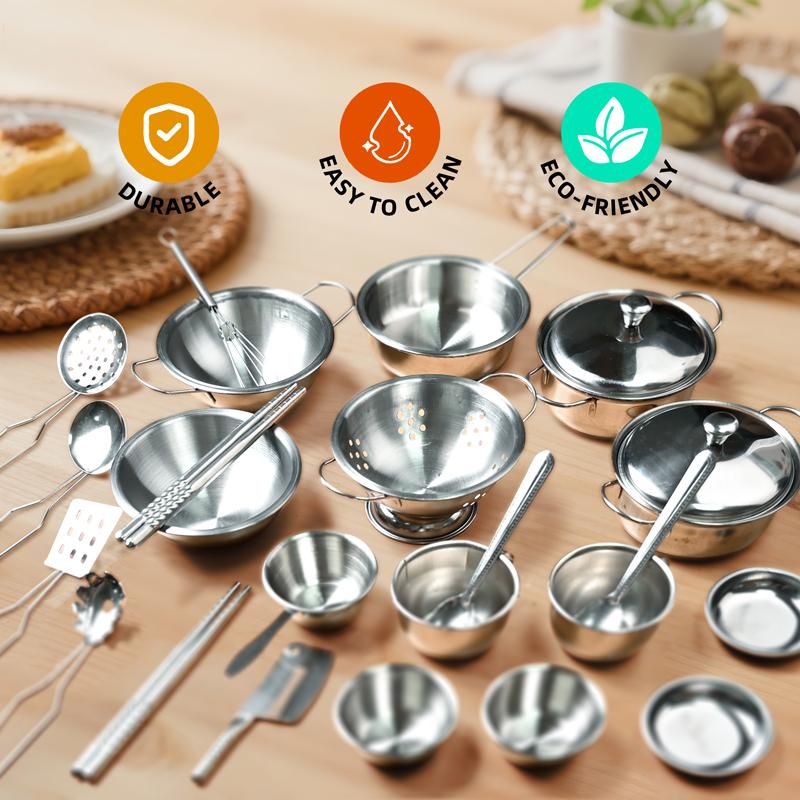 25Pcs Mini Kitchen Play Set For Kids Toys Stainless Steel Miniature Cooking Kitchen 25 Toy For Cake Children Play House Toys