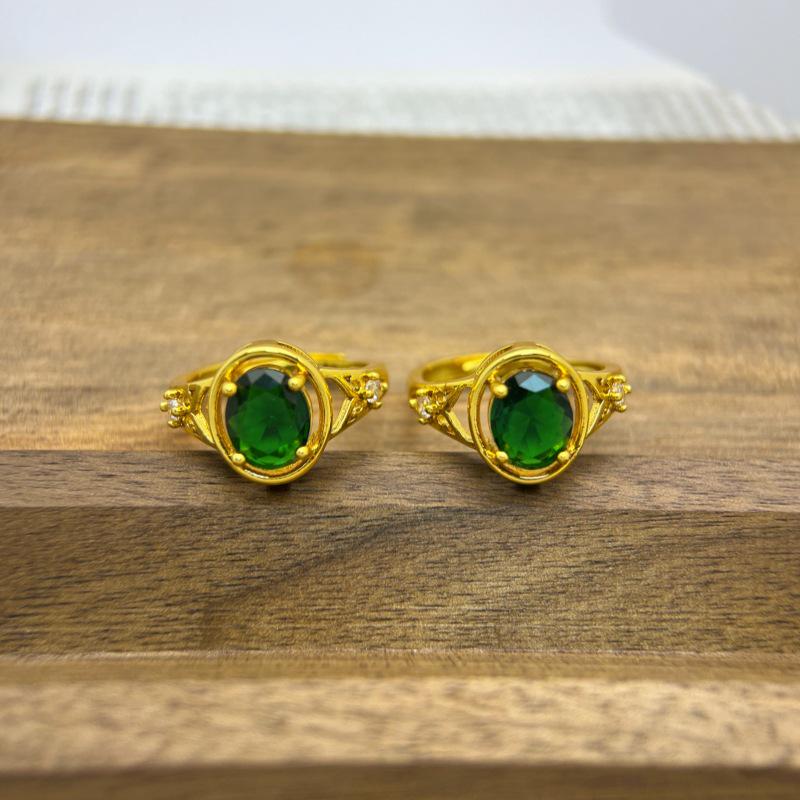 Ancient Vietnamese Gold-Plated Tourmaline Zirconia Ring for Women