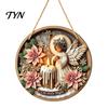 Xmas Door Hanger Christmas Wooden Hanging Sign, Gnome Snowman Angel Candle 2D Wood Plaque, Indoor Holiday Party Decor Vintage Wall for Home