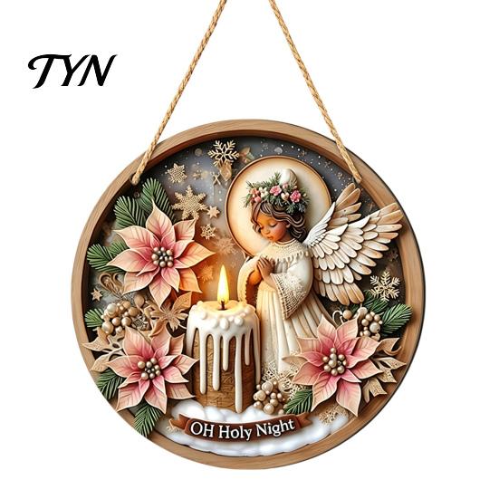 Xmas Door Hanger Christmas Wooden Hanging Sign, Gnome Snowman Angel Candle 2D Wood Plaque, Indoor Holiday Party Decor Vintage Wall for Home