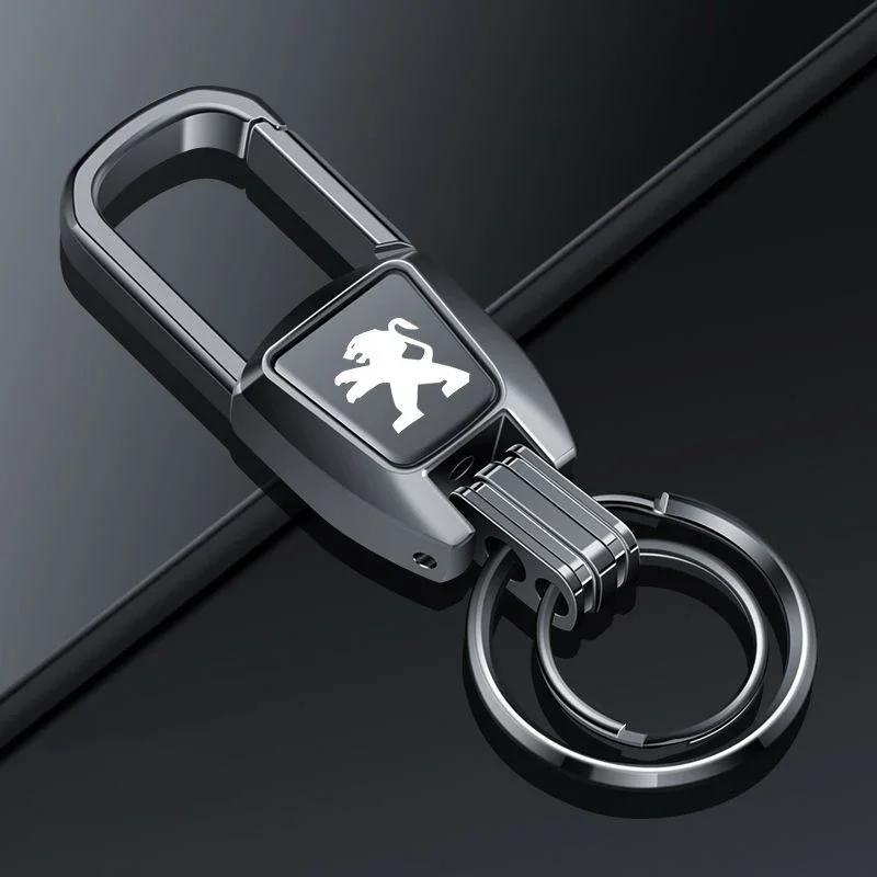 Leather Alloy Car Logo Key Rings Holder Keychains x Pendant for For Peugeot RCZ 108 206 208 301 308 407 408 2008 3008 4008 5008