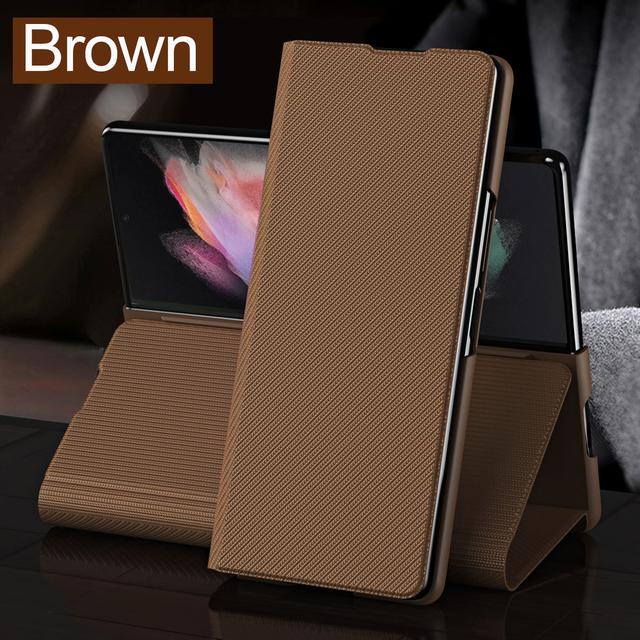 

Чехлы для Samsung Galaxy Z Fold 4 3 5g, чехол с текстурой волокна, кожаный флип-держатель, пластиковый чехол для Samsung Z Fold 4 3 Fold4 Fold3 For Galaxy Z Fold 3 коричневый