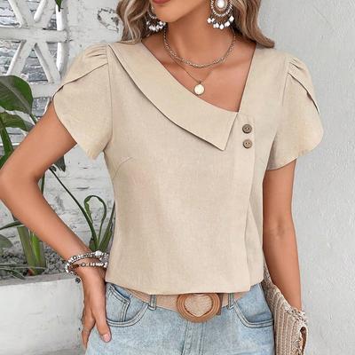 Effen Kleur Casual Slim Blouses Voor Dames Mode Zomer Vintage Dames Shirts En Blouses Elegant Jeugdige Dames Tops
