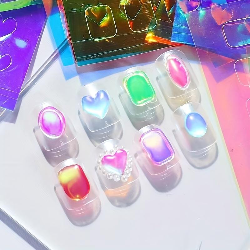 11pcs/Set Aurora Glass Foil Transfer Nail Art Stickers Kit, Self-Adhesive Colorful Nail Decals Reflective Laser Nail Paper for Nail Beauty Decoration