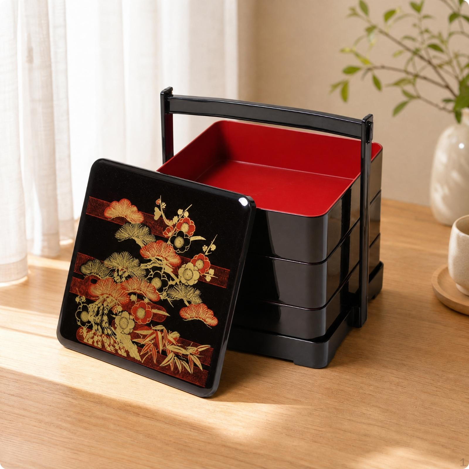 JapaneseStyle Handled Lunch Box Food Stacked