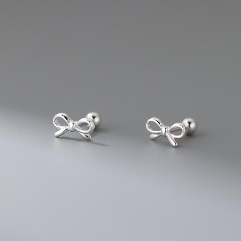 

WANTME 925 Silver Romantic Bow Screw Bead Piercing Stud Earrings for Women Fashion Simple Cute Girls Party Jewelry Gift серебряный